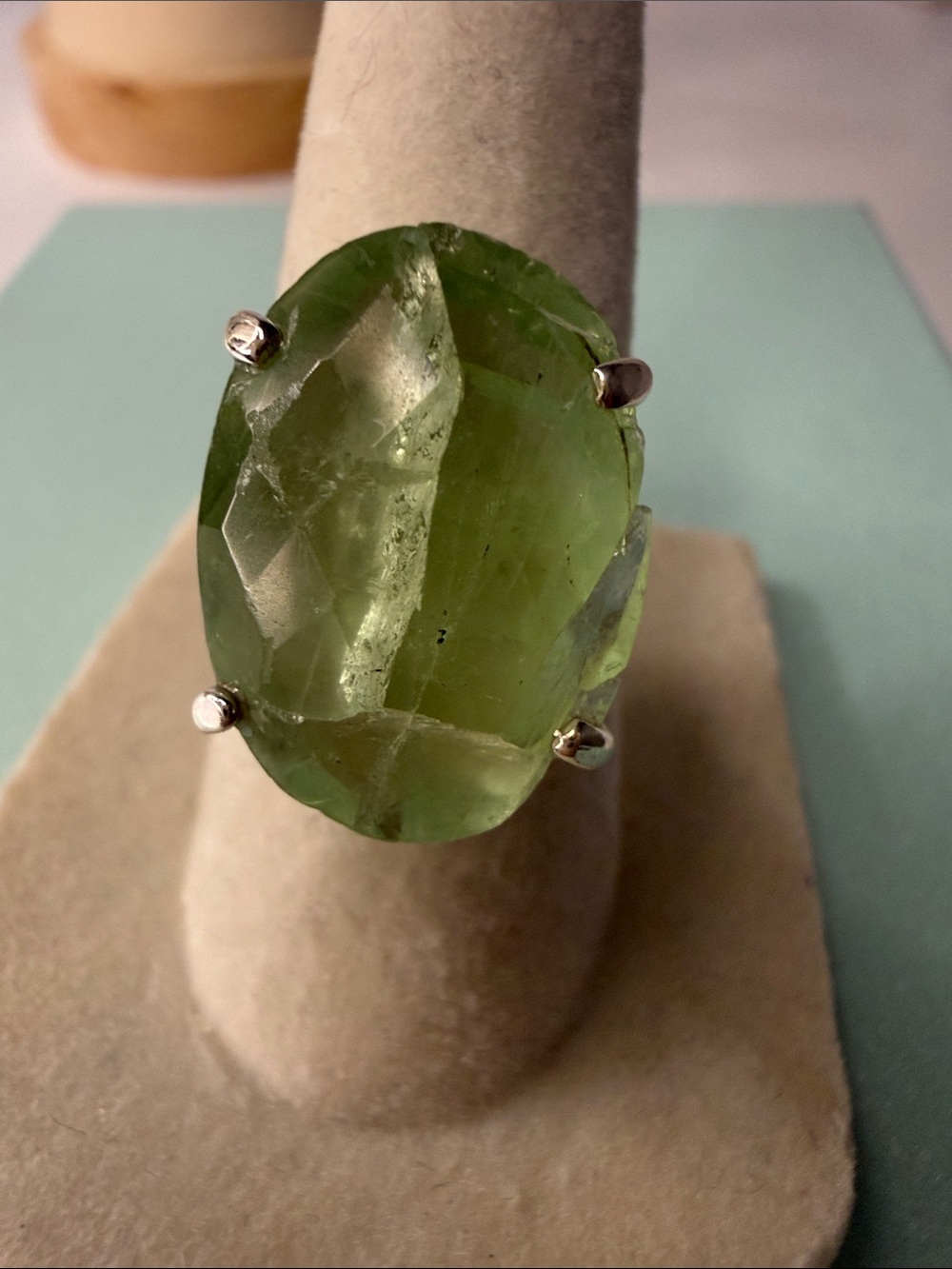 Genuine Green Fluorite Sterling Silver Statement Ring - Women Jewelry